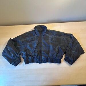 Wild Fable Blue Plaid Cropped Windbreaker M